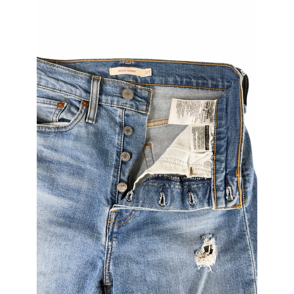 Levi's Wedgie Skinny Jeans Womens 27 High Rise Distressed Light Wash Button Fly - Picture 3 of 11
